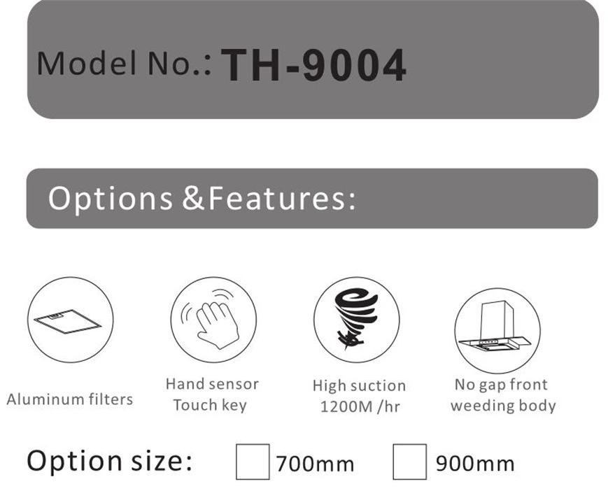 台所大きい吸引の上部の良質の緩和されたガラス範囲のフードのTh9004